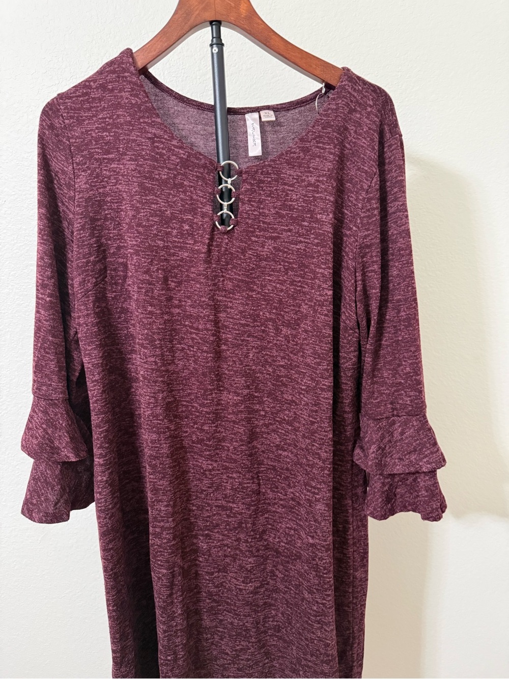 Tacera Marled Plum Ruffle-Sleeve Tunic with Ring Detail